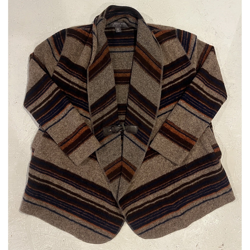 FENN‎ WRIGHT MANSON STUDIO BELTED BLANKET STRIPE WOOL BLEND SWEATER JACKET SZ M